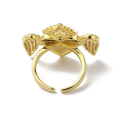 Sacred Heart with Wing Brass Micro Pave Cubic Zirconia Cuff Rings RJEW-H236-01G-03-1