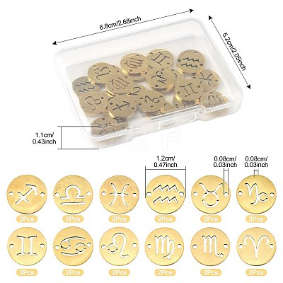 24Pcs 12 Styles 201 Stainless Steel Links/Connectors STAS-FS0002-07-1