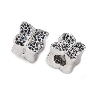 Butterfly Brass Micro Pave Cubic Zirconia European Beads KK-C086-16P-02-1