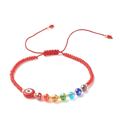 Flat Round Evil Eye Lampwork Braided Bead Bracelet BJEW-JB07234-01-1