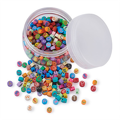 Handmade Polymer Clay Flat Round with Capital Letter Beads CLAY-CW0001-01-1