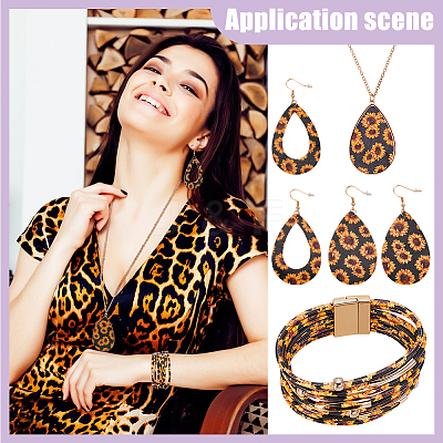 Leopard Print Alloy Pendant Necklaces & Earrings & Bracelet Sets SJEW-WH0020-03A-1