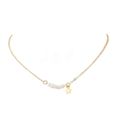 Alloy Star & Natural Cultured Freshwater Pearl Potato Beaded Pendant Brass Cable Chain Necklaces for Women NJEW-JN05788-1