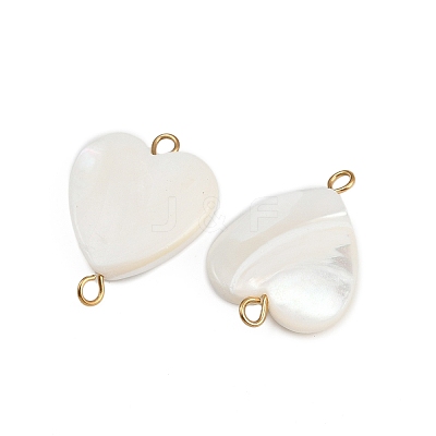 Natural Shell Heart Connector Charms STAS-D378-25G-1