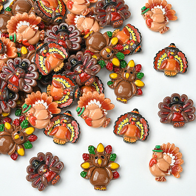 40Pcs 4 Styles Thanksgiving Resin Cabochons RESI-SC0036-39-1