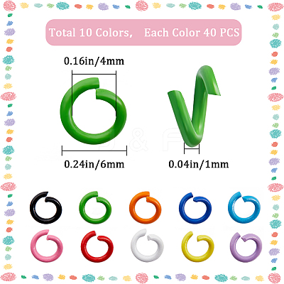 400Pcs 10 Colors Baking Paint Zinc Alloy Open Jump Rings FIND-SC0005-47-1