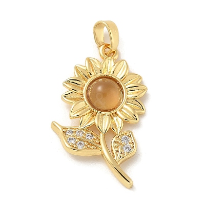Brass Micro Pave Cubic Zirconia with Resin Pendants KK-G517-05G-02-1