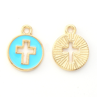 Light Gold Plated Alloy Enamel Pendants ENAM-R136-18D-1