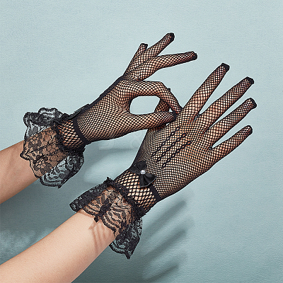 3 Pairs 3 Color Flower Pattern Lace Gloves AJEW-GA0006-17-1