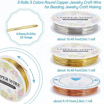 3 Rolls 3 Colors Copper Jewelry Craft Wire CWIR-SC0001-02A-1