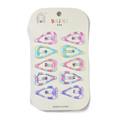 10Pcs 5 Colors Tartan Pattern Epoxy Resin Snap Hair Clip PHAR-P009-01E-1