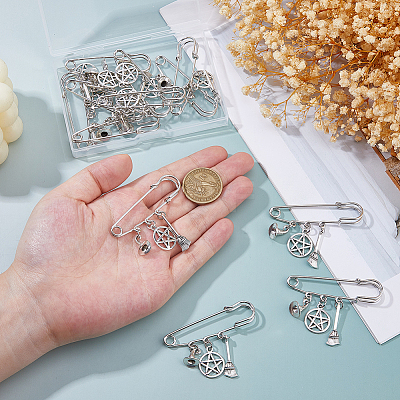 12Pcs Witch Hat and Broom Charm Pendant Brooches JEWB-FH00018-1