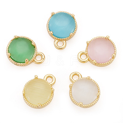 5Pcs 5 Colors Flat Round Brass Charms KK-TADJ0001-12-1