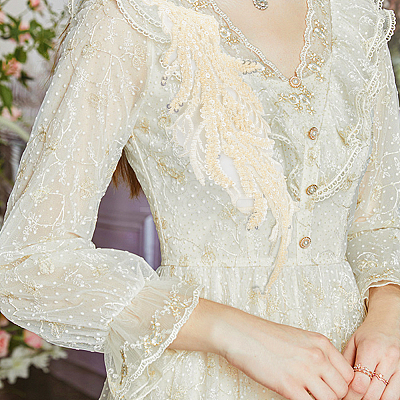 Leaf Polyester Embroidery Lace Appliques DIY-FG0003-90B-1