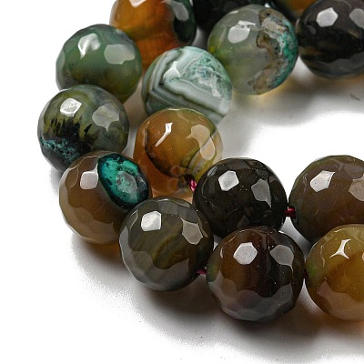 Faceted Natural Banded Agate Beads Strands G-F447-12mm-O03-1