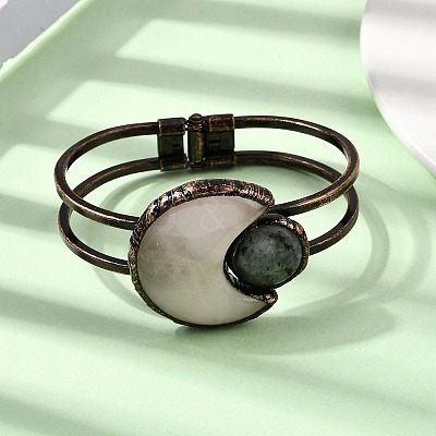 Natural Rose Quartz & Labradorite Bangles for Women BJEW-A043-01R-01-1