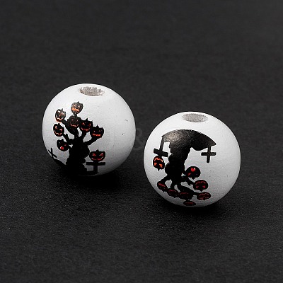 Halloween Printed Natural Wood European Beads WOOD-C014-01C-1