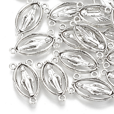 Holy Oval Carved Virgin Mary Tibetan Style Alloy Chandelier Component Links TIBEP-0381-S-LF-1