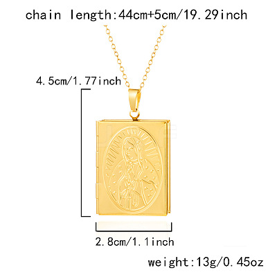 304 Stainless Steel Rectangle Openable Photo Locket Pendant Cable Chain Necklaces for Women WGFF668-05-1