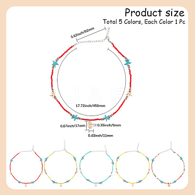 5Pcs 5 Colors Summer Natural Cowrie Shell Pendant Necklaces NJEW-CY0001-04-1