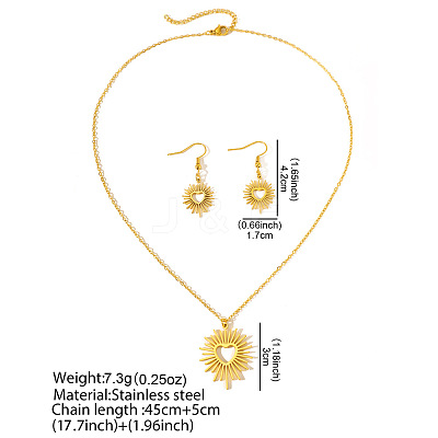 Heart Sun 304 Stainless Steel Pendant Necklaces & Dangle Earrings Sets FS-WGE9EFA-01-1