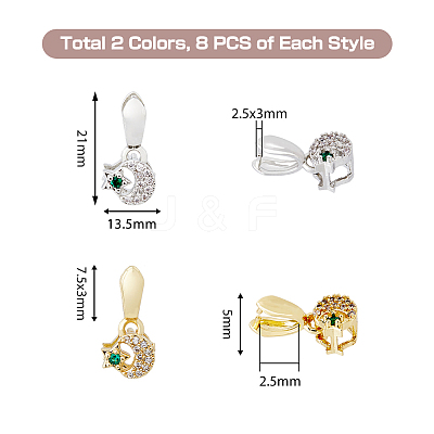 16Pcs 2 Colors Brass Micro Pave Cubic Zirconia Ice Pick Pinch Bails ZIRC-HY0001-08-1