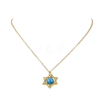 4Pcs 4 Styles Natural Amethyst & Heated Citrine & Apatite & Dyed Green Jade Copper Wire Wrapped Hexagram Pendant Brass Cable Chain Necklaces for Women NJEW-TA00258-1