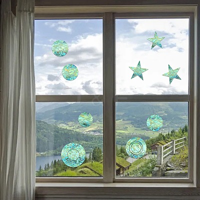6PCS PVC Stickers Dazzling Color Window Stickers 3D Laser Circle Shapes Electrostatic Glass Window Stickers JX835A-1