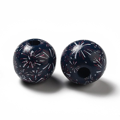 Independence Day Theme Printed Natural Wooden Beads WOOD-L020-B01-1