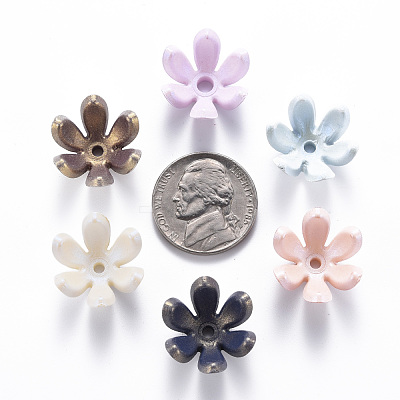6-Petal Spray Painted Acrylic Bead Caps MACR-S373-47J-1