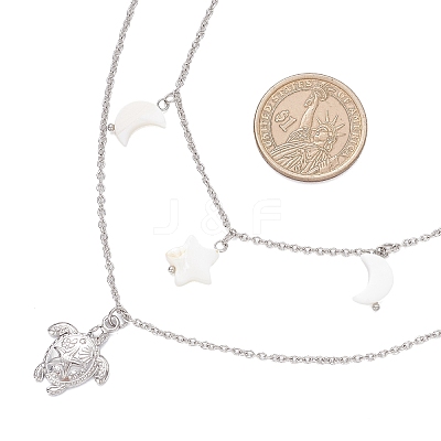 304 Stainless Steel Sea Turtle & Natural Freshwater Shell Star Pendant Double Layer Necklaces for Women NJEW-JN05403-1