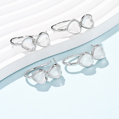 Valentine's Day Heart Natural Quartz Crystal Stud Earrings EJEW-T053-01P-08-1