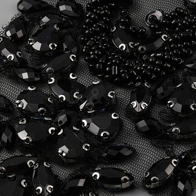 Hand Sewing Flower Pattern Rhinestone Costume Appliques PATC-WH0009-08B-1