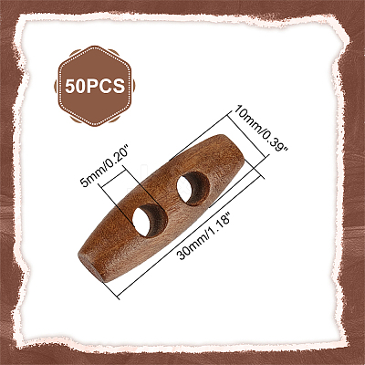 50Pcs 2-Hole Wood Buttons BUTT-UN0001-28B-02-1