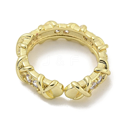 Cross Brass Micro Pave Cubic Zirconia Open Cuff Ring for Women RJEW-E296-12G-1