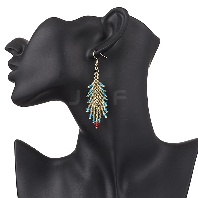 Glass Seed Feather Dangle Earrings EJEW-MZ00569-02-1