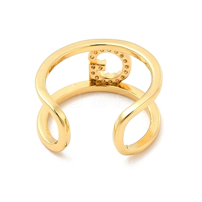Clear Cubic Zirconia Initial Letter Open Cuff Ring RJEW-A012-01G-G-1