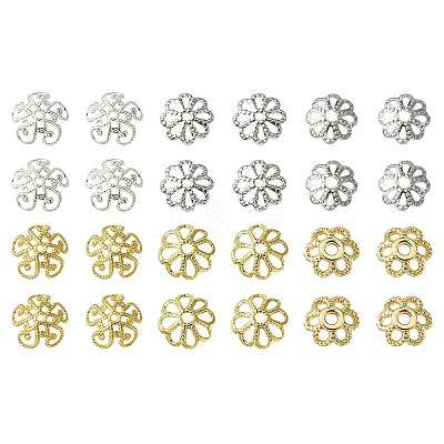 60Pcs 6 Styles Flower Brass Fancy Bead Caps KK-CJ0002-20-NR-1