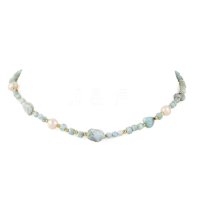 Natural Larimar Beaded Necklaces NJEW-JN06654-1
