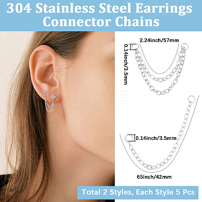 10Pcs 2 Styles Stainless Steel Cartilage Earrings with Dangle Chains AJEW-BBC0001-14-1