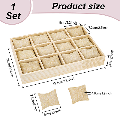 12 Grids Wood Watch Display Trays with Pillows BDIS-WH0008-18-1