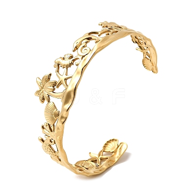 Summer 304 Stainless Steel Cuff Bangles for Women BJEW-F510-01G-1