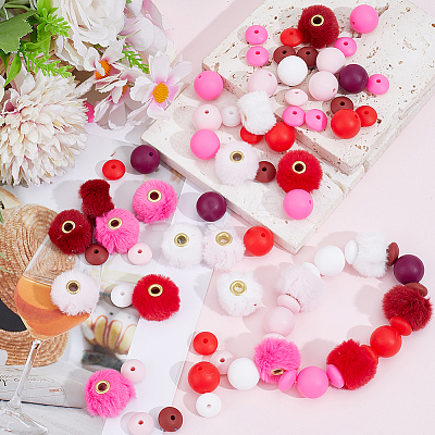 20Pcs 5 Colors Imitation Mink Fur European Beads FIND-PA0001-62B-1