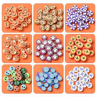 198Pcs 9 Styles Halloween Theme Handmade Polymer Clay Beads CLAY-FS0001-44-1