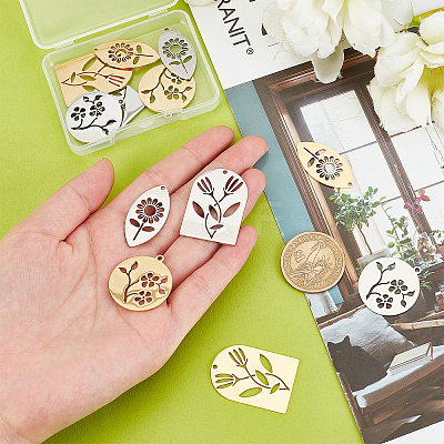 12Pcs 6 Style 201 Stainless Steel Pendants STAS-DC0006-24-1