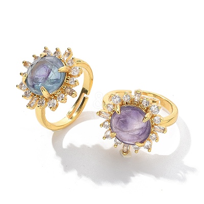 Sunflower Natural & Synthetic Gemstone Finger Rings RJEW-B113-03G-1