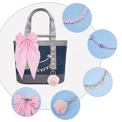 3Pcs 3 Styles Opaque Acrylic Chain & Glass Beaded & ABS Plastic Pearl Charm Purse Decorative Chains HJEW-HS00109-1