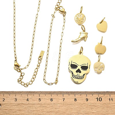 304 Stainless Steel Enamel Shoes Skull Heart Pumpkin Pendant & Necklaces & Bracelets Sets SJEW-Q002-01G-1