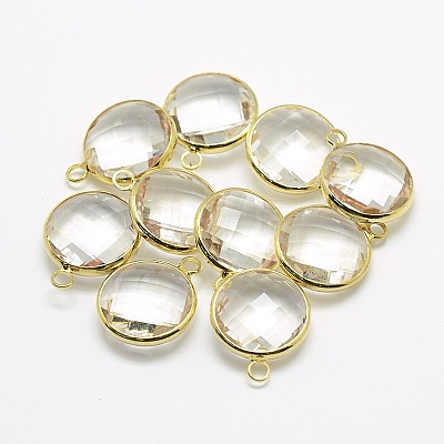 Golden Tone Brass Glass Pendants GLAA-J018D-G-1