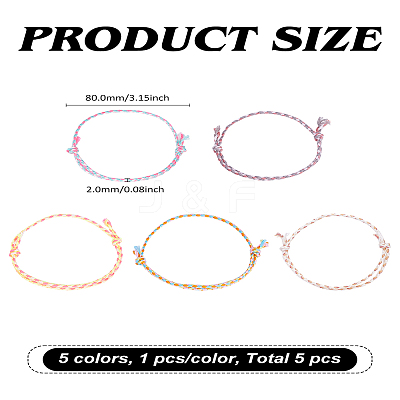5Pcs 5 Color Macrame Braided Cotton Cord Bracelets Set BJEW-LP0004-21-1
